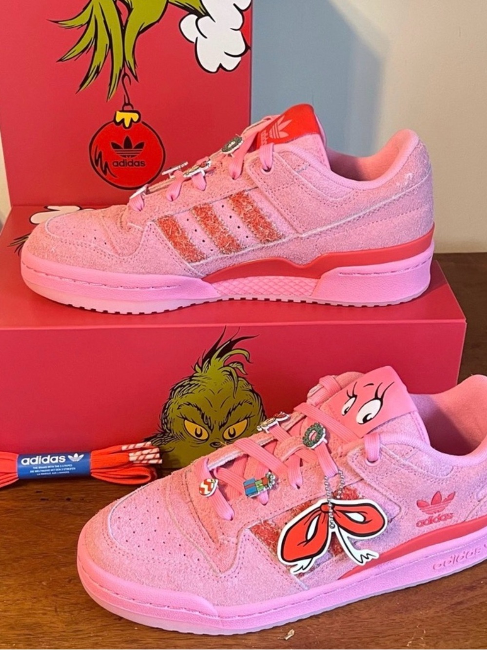 Women’s adidas Pink Suede Grinch Detail Sneakers